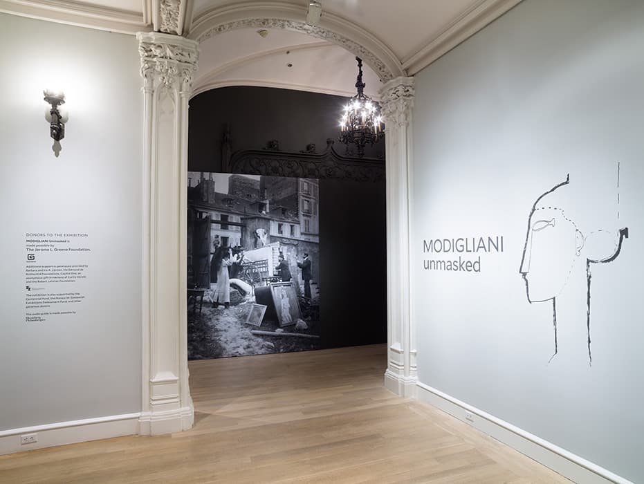 Installation view of the exhibition Modigliani Unmasked. September 15, 2017 – February 4, 2018. The Jewish Museum, NY. Photo by: Jason Mandella