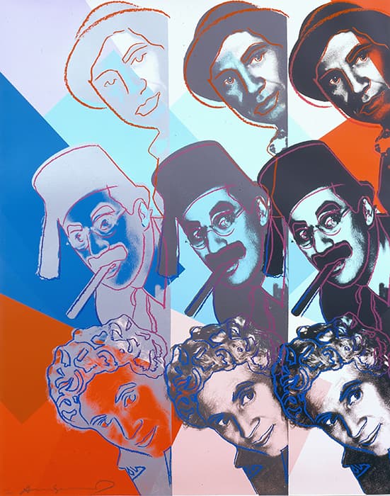 Andy Warhol (American, 1928 – 1987), The Marx Brothers, from Ten Portraits of Jews of the Twentieth Century, 1980, screenprint on paper, 40 x 32 in. (101.6 x 81.3 cm). The Jewish Museum, New York. Gift of Lorraine and Martin Beitler, 2006-64.7 © 2014 The Andy Warhol Foundation for the Visual Arts, Inc. / Artists Rights Society (ARS), New York / Courtesy Ronald Feldman Fine Arts, New York / feldmangallery.com