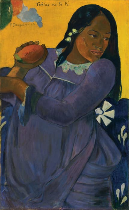Paul Gauguin (French, 1848–1903), Vahine no te vi (Woman of the Mango), 1892, oil on canvas, 28 5/8 x 17 ½ in. (72.7 x 44.5 cm.). The Baltimore Museum of Art: The Cone Collection, formed by Dr. Claribel Cone and Miss Etta Cone of Baltimore, Maryland, BMA 1950.213