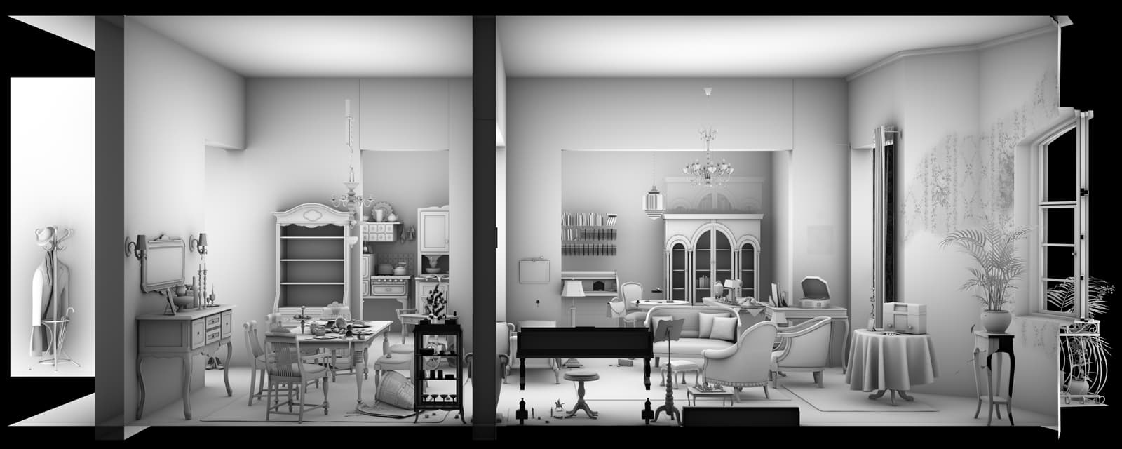 Maya Zack (Israeli, b. 1976), detail of Living Room, 2009, four 3D computer-generated anaglyphs, 3D glasses, sound recording, each: 42 3/16 x 118 1/8 in. (120 x 300 cm); 22 min.. Courtesy of the artist and the Alon Segev Gallery, Tel Aviv
