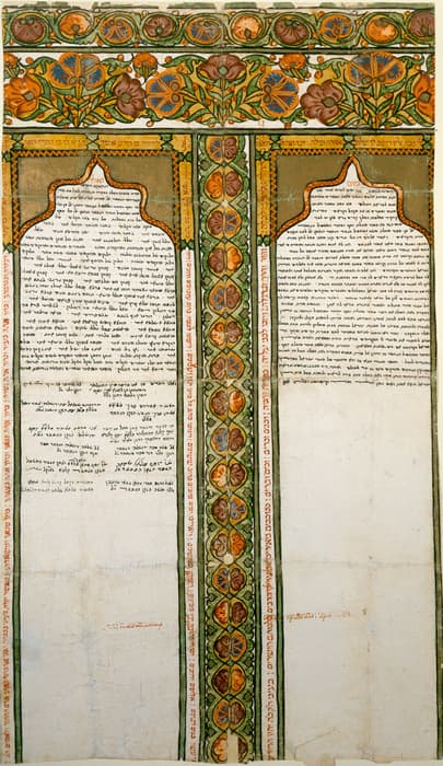 Marriage Contract (Ketubbah), Qirqyer (Kier Kier), Crimea, 1769, ink, gouache, and gold powder on paper. The Library of The Jewish Theological Seminary KET 351
