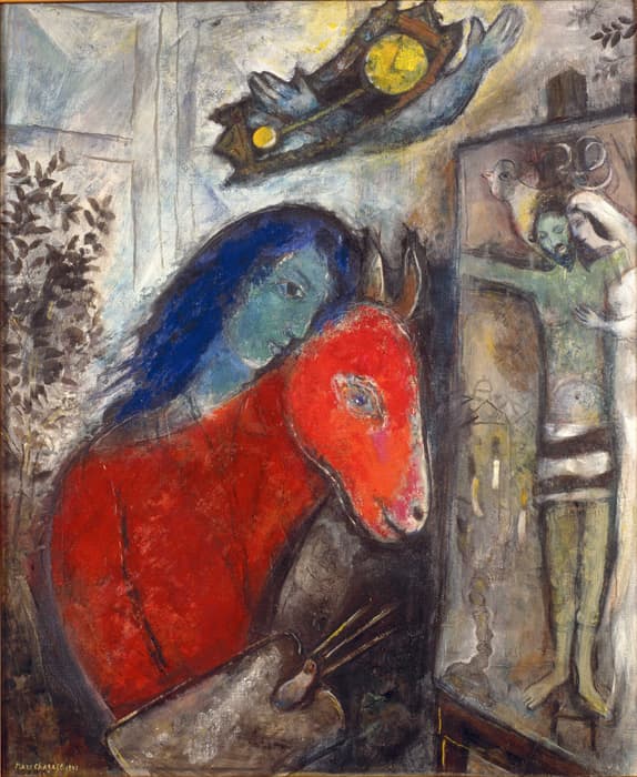 Marc Chagall, Self-Portrait with Clock, 1947, oil on canvas, 33 7/8 × 27 7/8 inches. Private collection. © 2013 Artists Rights Society (ARS), New York / ADAGP, Paris