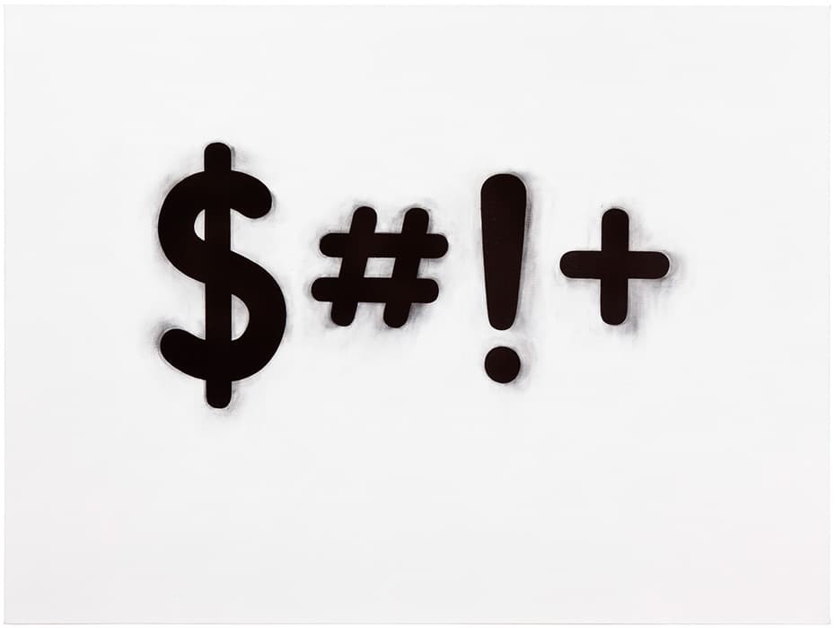 Mel Bochner, Dollar Hash Exclamation Plus, 2011, oil and charcoal on canvas, 45 x 60 in. (114.3 x 152.4 cm). Courtesy of Peter Freeman. Artwork © Mel Bochner.