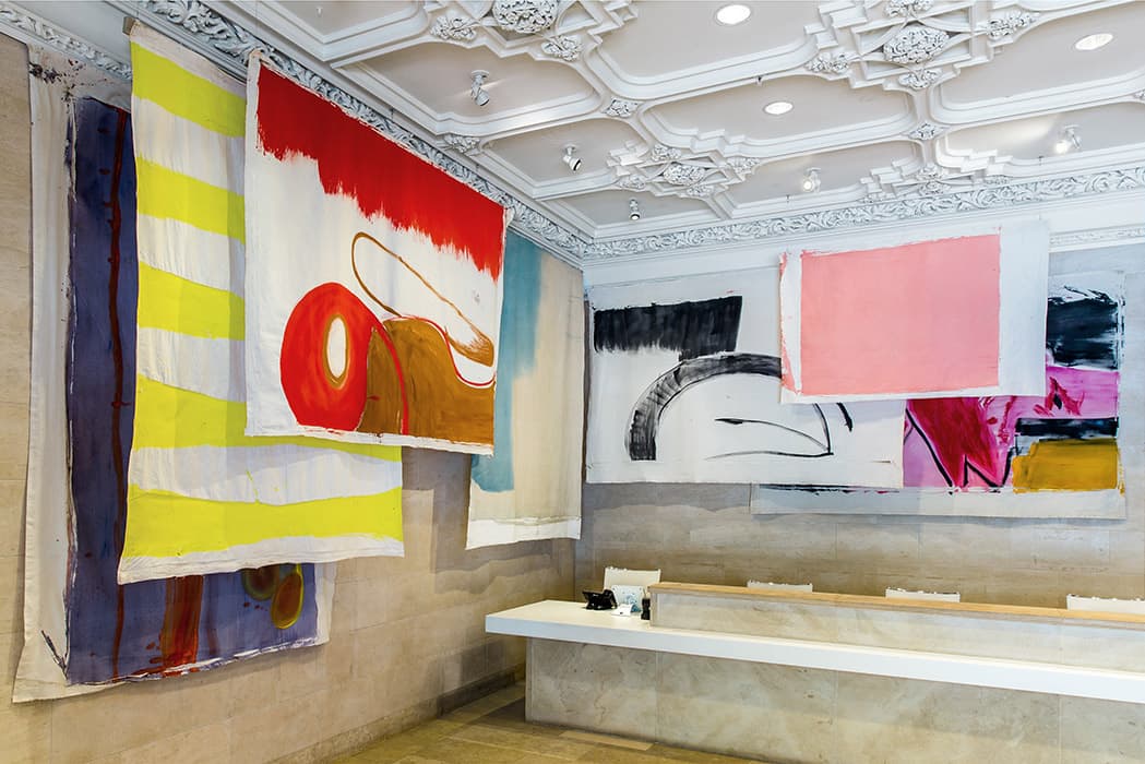 Installation view of the exhibition Using Walls, Floors, and Ceilings: Vivian Suter. May 05 – October 22, 2017. The Jewish Museum, NY. Photo by: Will Ragozzino.