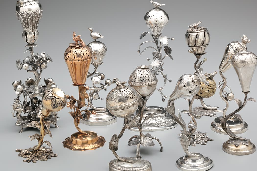 Spice Containers, Nagalski and Psyk and anonymous artists. Poland and Russia, 
c. 1800 – 1939. Silver and gold. The Jewish Museum, New York. Gifts of Dr. Harry G. Friedman and Mr. and Mrs. Albert A. List; the Rose and Benjamin Mintz Collection