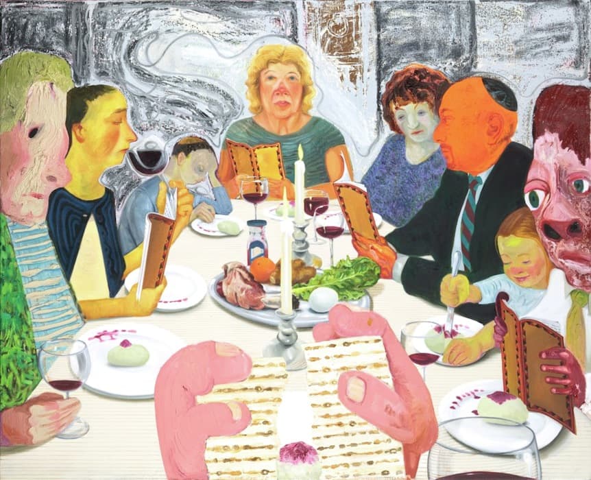 Nicole Eisenman (American, b. France, 1965), Seder, 2010, oil on canvas, 39 1⁄16 × 48 in. The Jewish Museum, New York. Purchase: Lore Ross Bequest; Milton and Miriam Handler Endowment Fund; and Fine Arts Acquisitions Committee Fund, 2011–3.  © Nicole Eisenman.