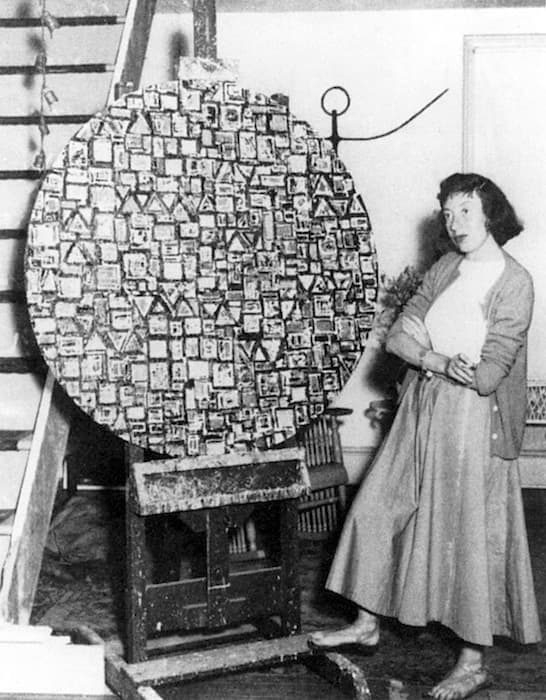 Lee Krasner with Stop and Go, c. 1949. Photographer unknown. © 2014 The Pollock-Krasner Foundation / Artists Rights Society (ARS), New York.
