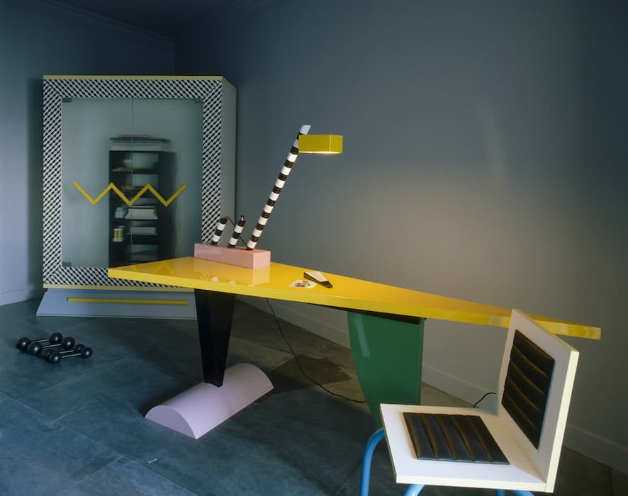 Michele De Lucchi, Pacific wardrobe, Oceanic table lamp. Peter Shire, Brazil table. Photograph © Jacques Schumacher 