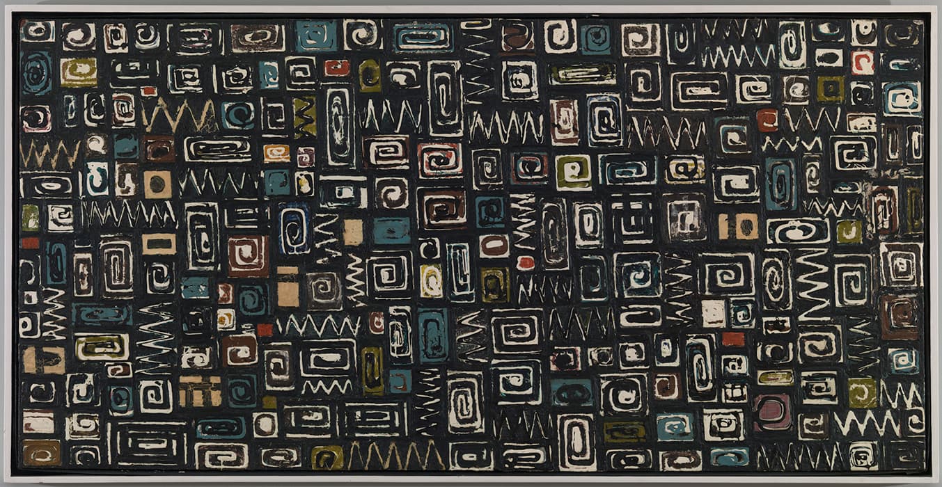 Lee Krasner, Untitled, 1949, oil on canvas, 24 × 48 in. (61 × 121.9 cm). Nancy Margolis King Collection. © 2014 The Pollock-Krasner Foundation / Artists Rights Society (ARS), New York