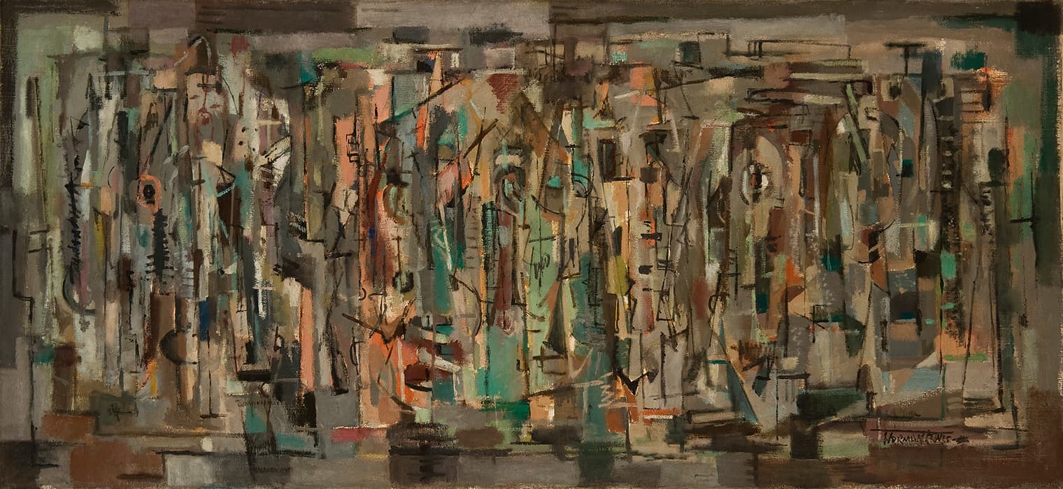 Norman Lewis, Crossing, 1948, oil on canvas, 25 × 54 in. Michael Rosenfeld Gallery. © The Estate of Norman W. Lewis, Courtesy of Iandor Fine Arts, New Jersey