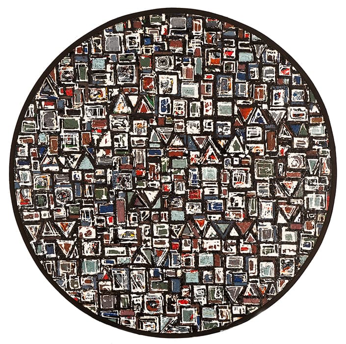 Lee Krasner, Stop and Go (formerly Yes and No), 1949. Oil and enamel on panel, 45 ¾ in. (116.2 cm) dia. Private Collection, courtesy of Michael Rosenfeld Gallery New York, NY. © 2014 The Pollock-Krasner Foundation / Artists Rights Society (ARS), New York
