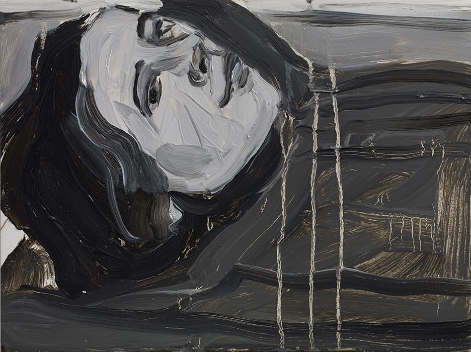 Chantal Joffe, Susan Sontag, 2014. Oil on board, 8 ¼ × 11 ⅛ × ⅜ in. Courtesy the Artist and Victoria Miro, London. © Chantal Joffe. Courtesy of the artist, Victoria Miro, London and Cheim & Read, New York 