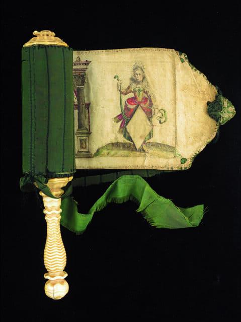 Salom Italia. Esther scroll with green silk. 1640s. Jewish Museum London.