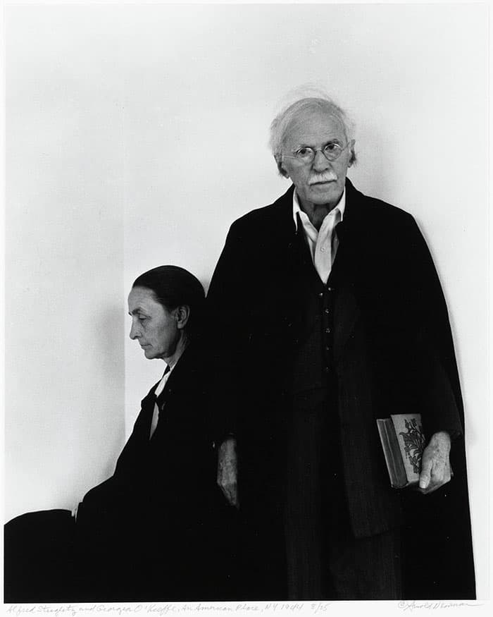Arnold Newman (American, 1918-2006), Alfred Stieglitz and Georgia O’Keeffe, An American Place, New York City, 1944, gelatin silver print, 14 x 11 in. (35.6 x 27.9 cm). The Jewish Museum, New York, gift of Augusta and Arnold Newman, 1994-19. © Arnold Newman.